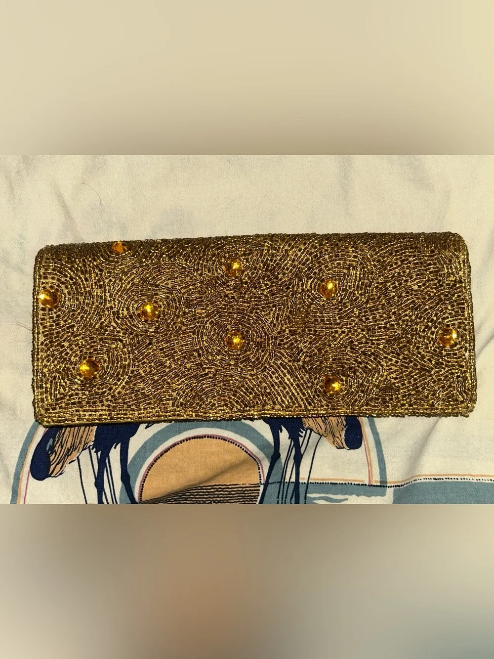 Beaded Bijoux Terner Gold Evening Clutch with Amber Accents